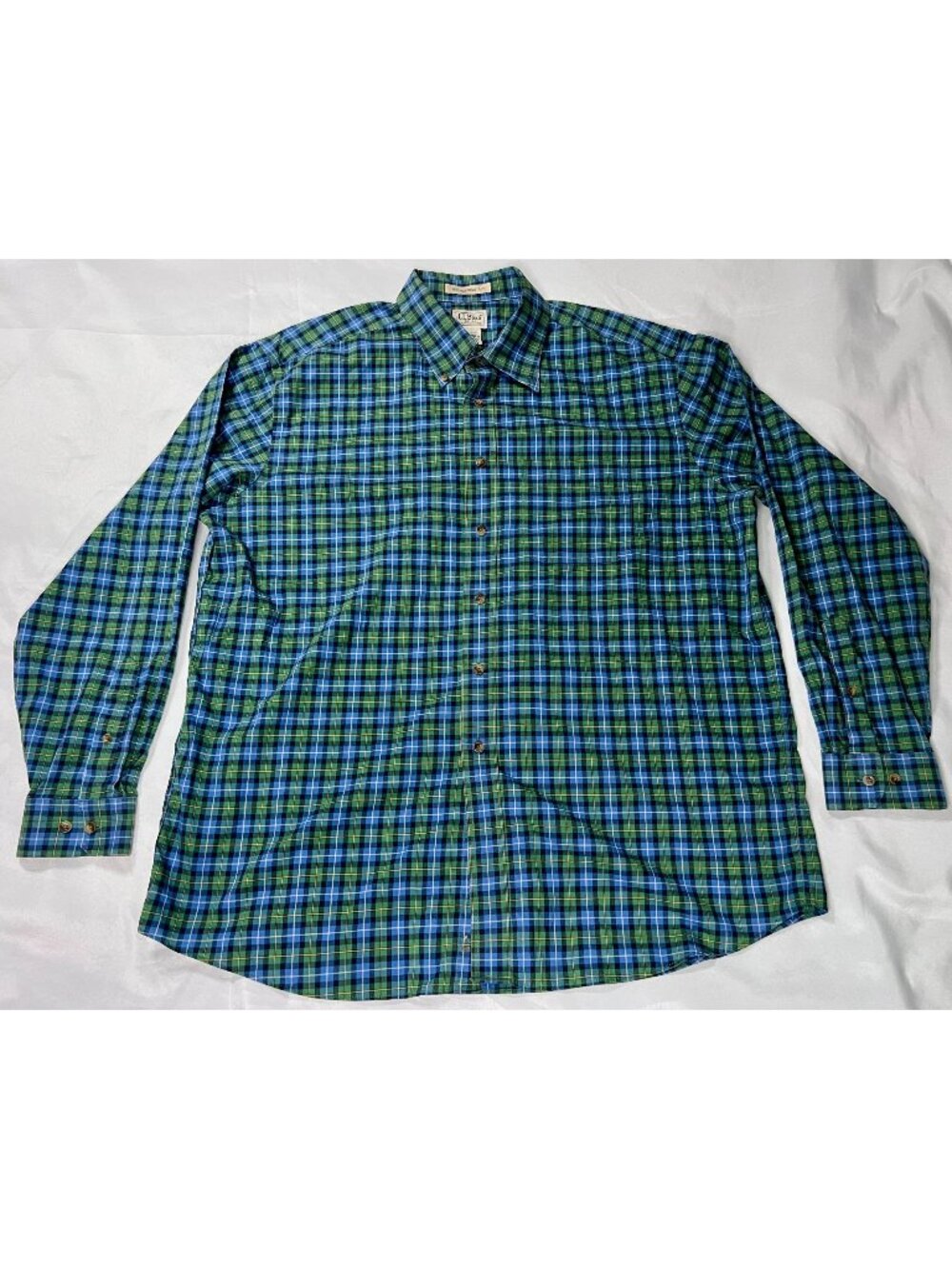 LL Bean Button Up Shirt Men's X-Large Green Blue Plaid Wrinkle Resistant 218573